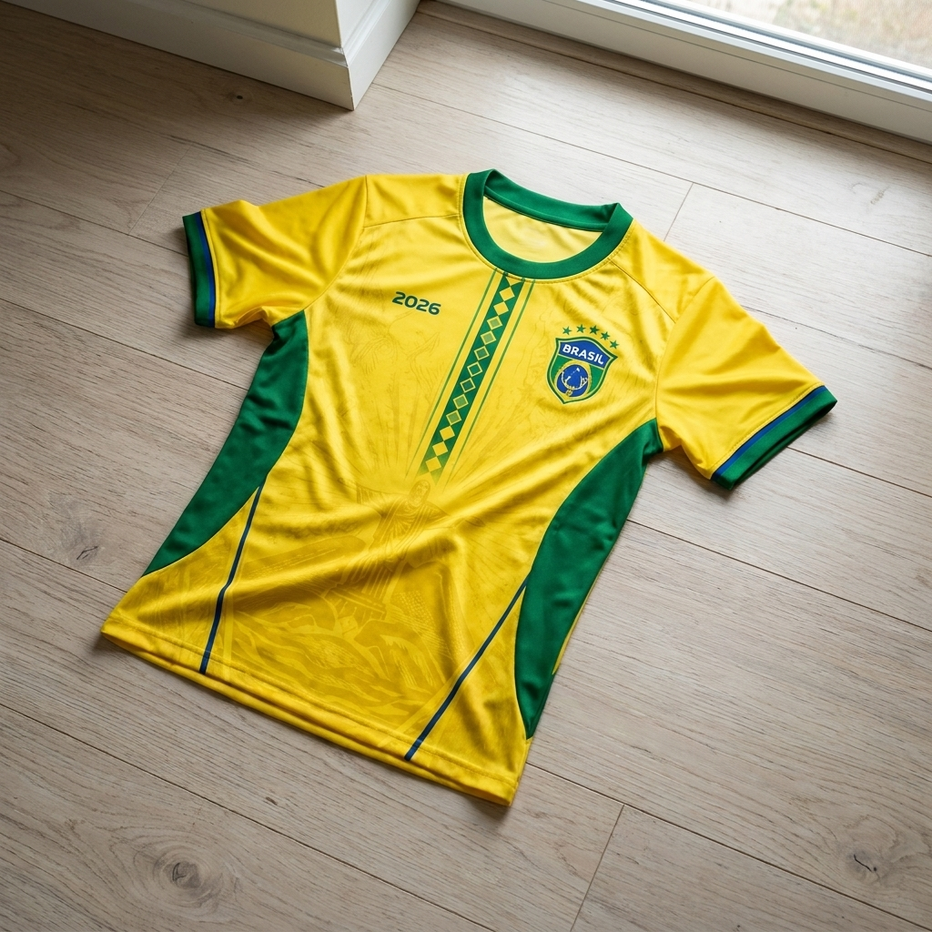 Brazil 2026 fan jersey flat lay front